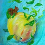 Eekhoorn en grote appel als wanddecoratie van Twinkelschilderijen.