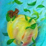 Eekhoorn en grote appel als wanddecoratie van Twinkelschilderijen.