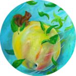 Eekhoorn en grote appel als wanddecoratie van Twinkelschilderijen.