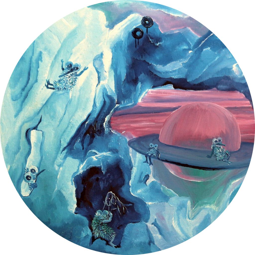 IJsegels is een surrealische sfeer geschilderd en is een winterse wanddecoratie van Twinekelschilderijen.