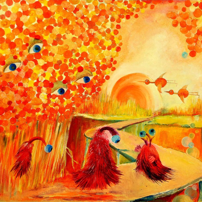 Oogappeltjes is een wanddecoratie met vreemde wezentjes.