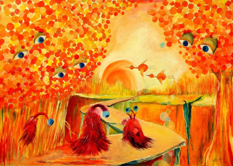 Oogappeltjes is een wanddecoratie met vreemde wezentjes.