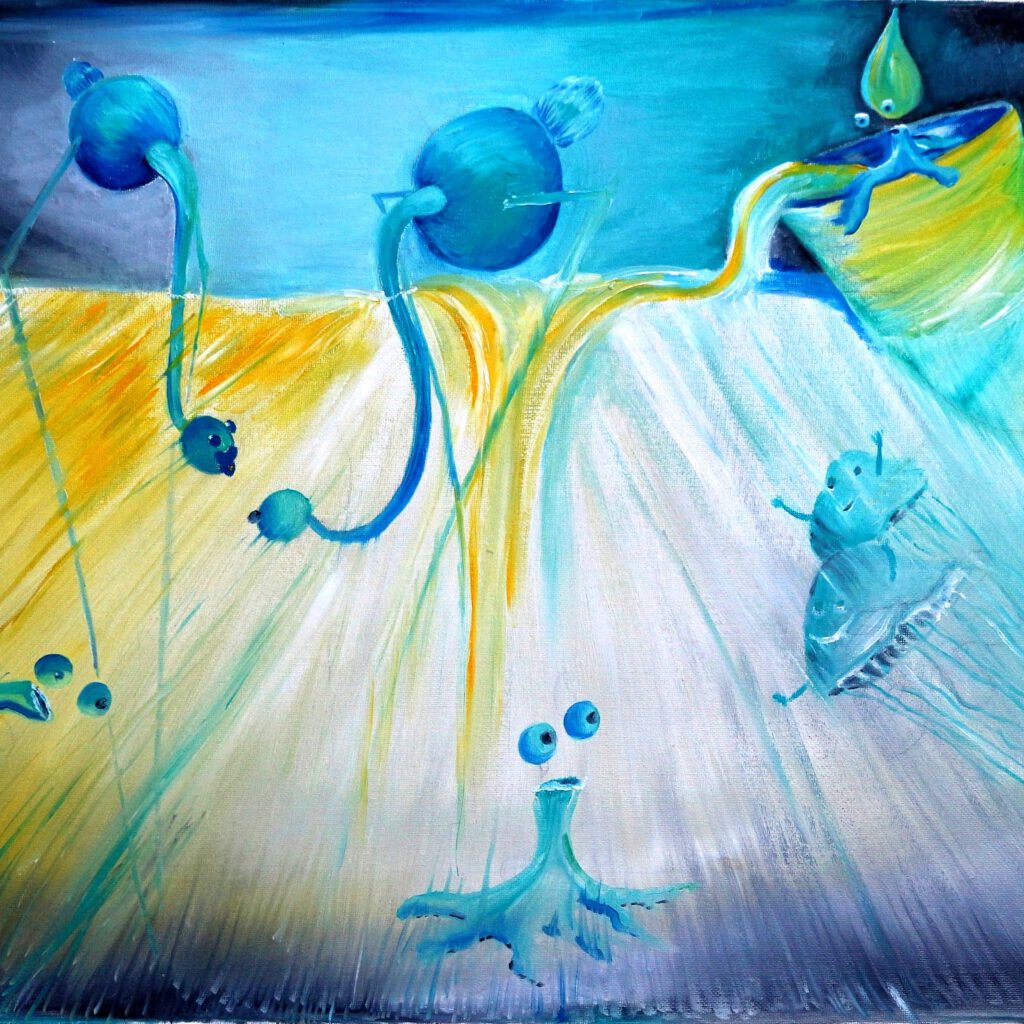 Vogels op hoge stelten Dippertjes is een wanddecoratie van Twinkelschilderijen.