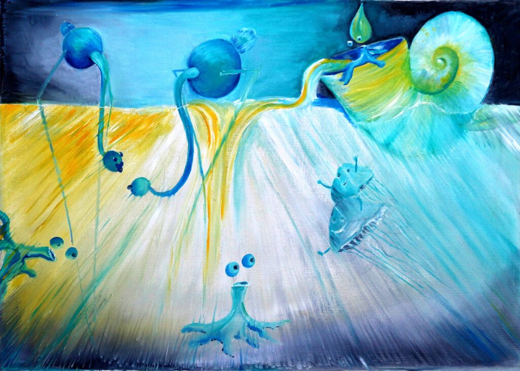 Vogels op hoge stelten Dippertjes is een wanddecoratie van Twinkelschilderijen.