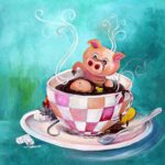 Varkentje in een kopje koffie is een vrolijke wanddecoratie van Twinkelschilderijen.