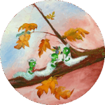 3 Rupsen op een herfsttak met muziekinstrumenten een decoratieve wanddecoratie van Twinkelschilderijen