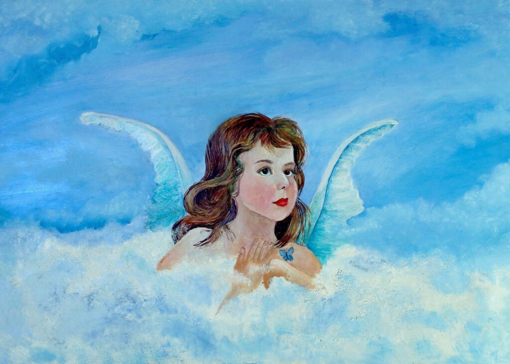 Engel Bernadette een wanddecoratie van Twinkelschilderijen. Voor kinderkamer of interieur.