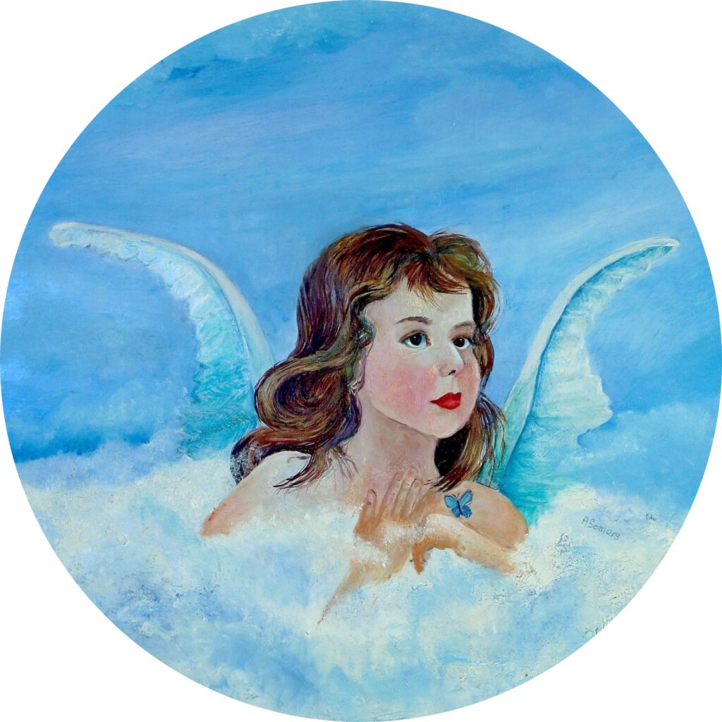 Engel Bernadette een wanddecoratie van Twinkelschilderijen. Voor kinderkamer of interieur.