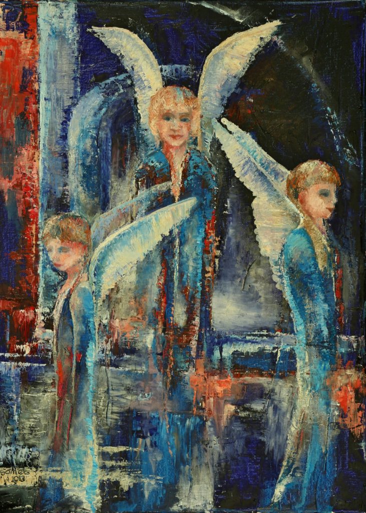 Engelen: Drie in harmonie is een wanddecoratie van Twinkelschilderijen