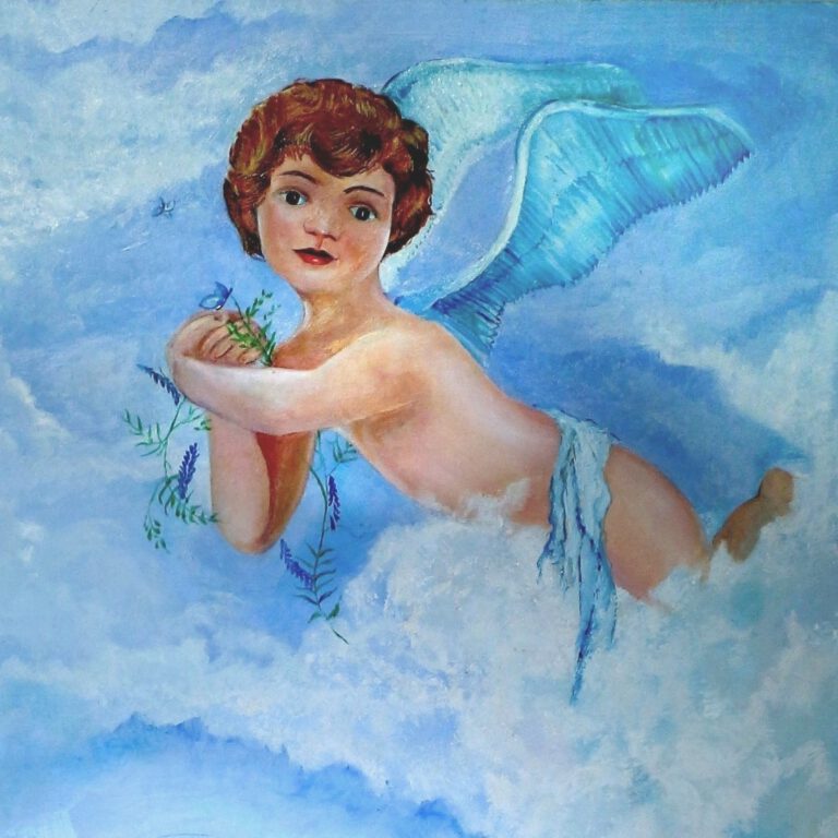 Engel Nadea is een wanddecoratie van Twinkelschilderijen. Staat erg leuk in een baby of kinderkamer.