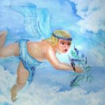 Engel Vera als wanddecoratie van Twinkelschilderijen. Het kinderschilderij staat mooi in baby- of kinderkamer.