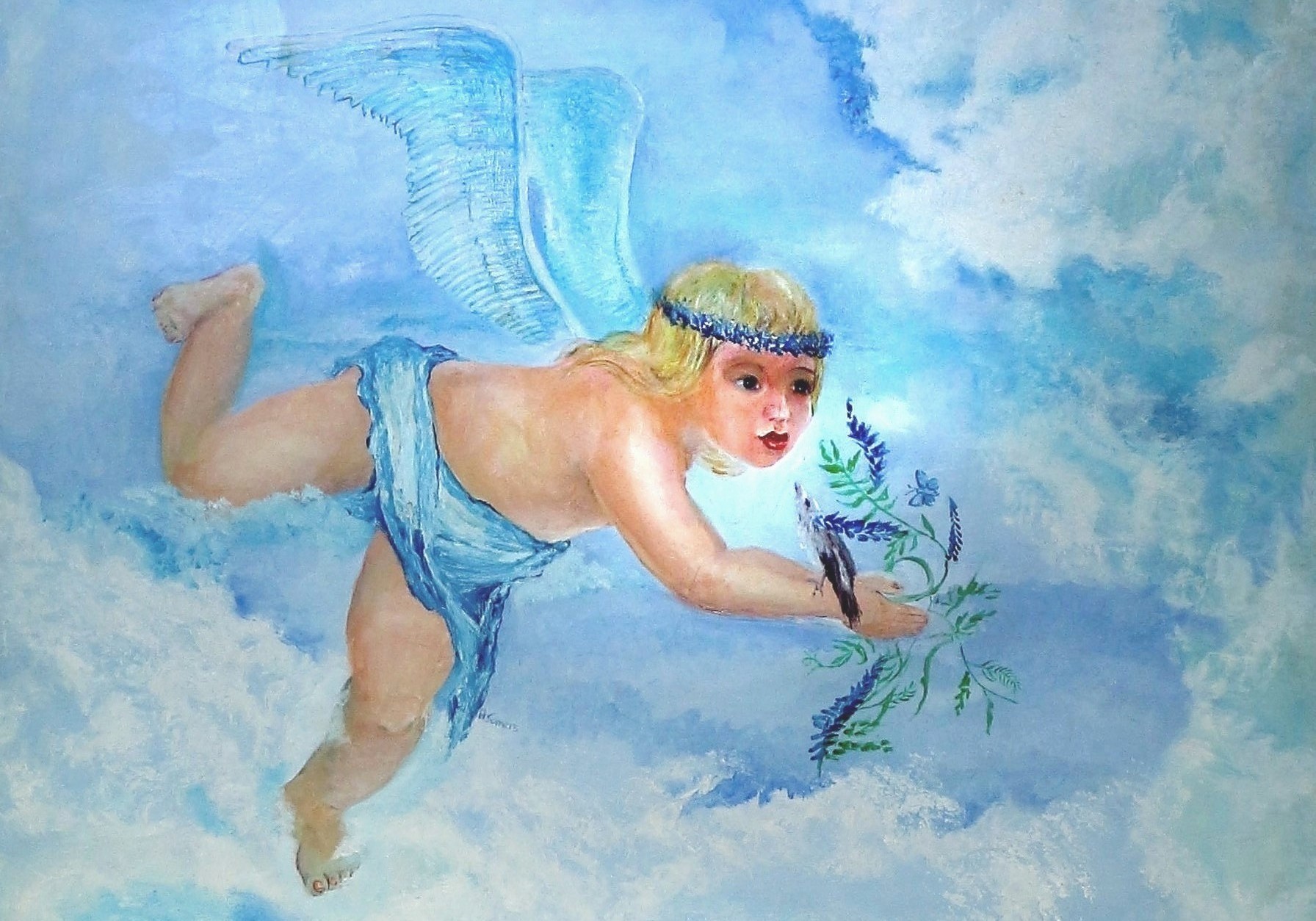 Engel Vera als wanddecoratie van Twinkelschilderijen. Het kinderschilderij staat mooi in baby- of kinderkamer.