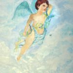 Engel Amora als wanddecoratie van Twinkelschilderijen. Een prachtig kinderschilderij voor baby-of kinderkamer.