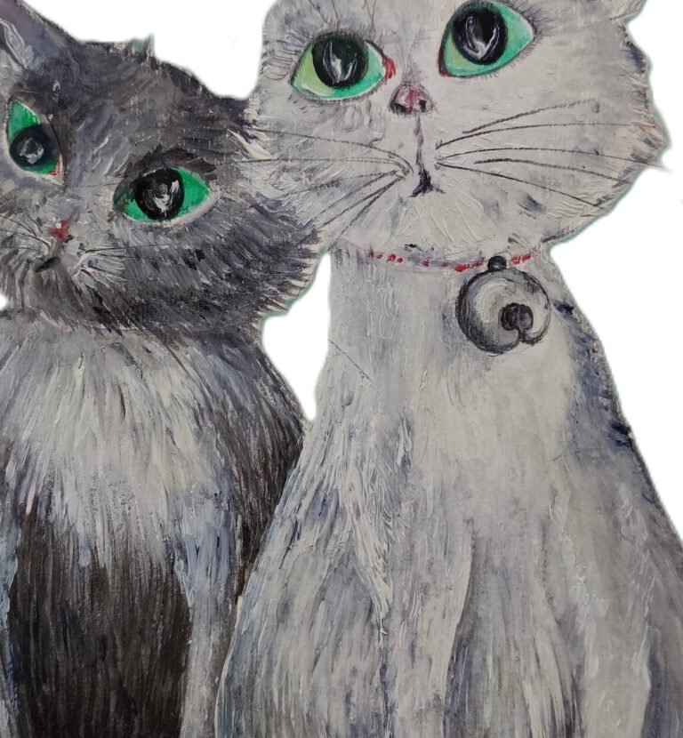 kinderkamer schilderij 2 grijze katjes groene ogen muurdecoratie babykamer katten