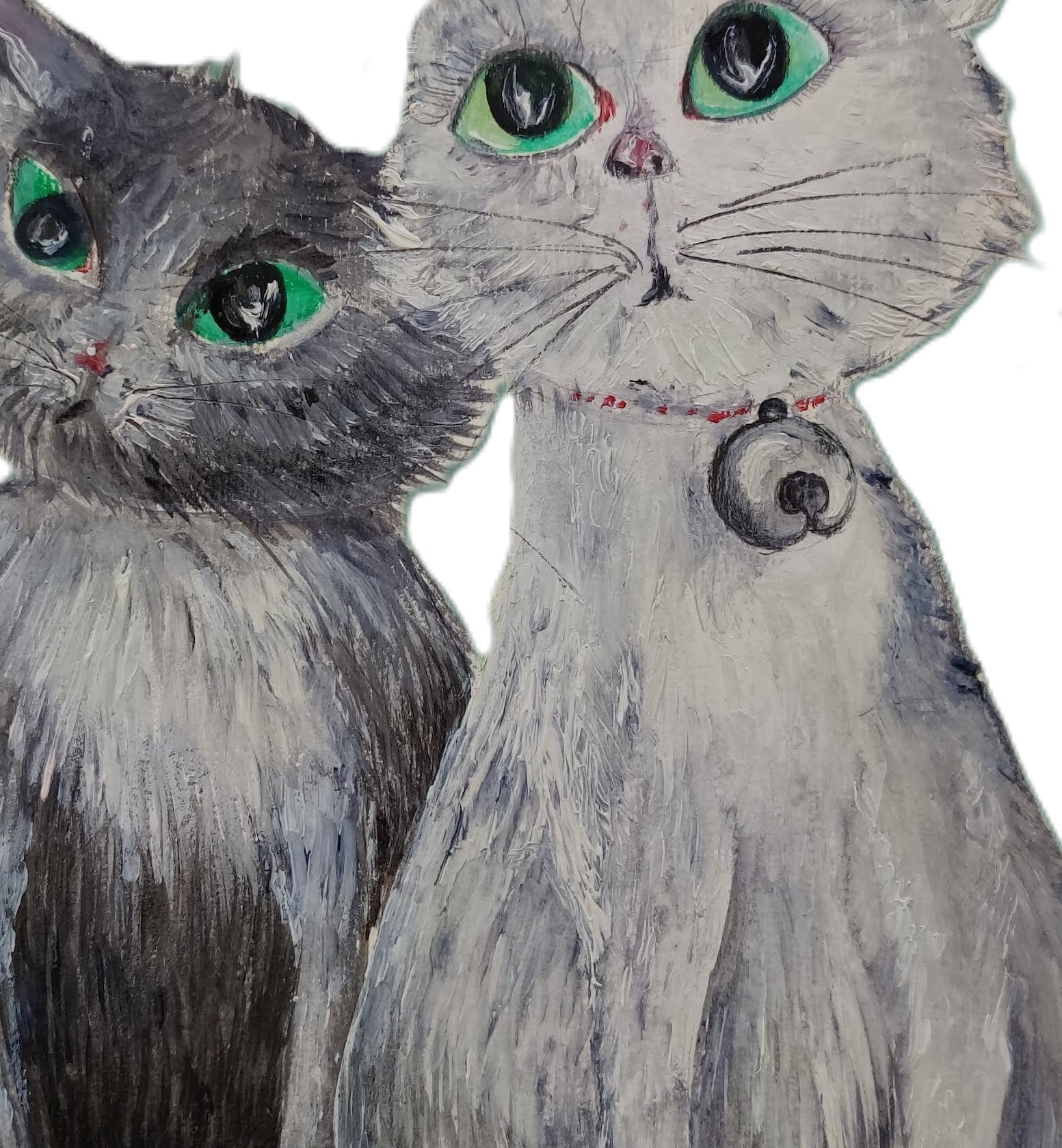 kinderkamer schilderij 2 grijze katjes groene ogen muurdecoratie babykamer katten