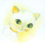 kinderkamer schilderij wit poesje groene ogen babykamer muurdecoratie kat